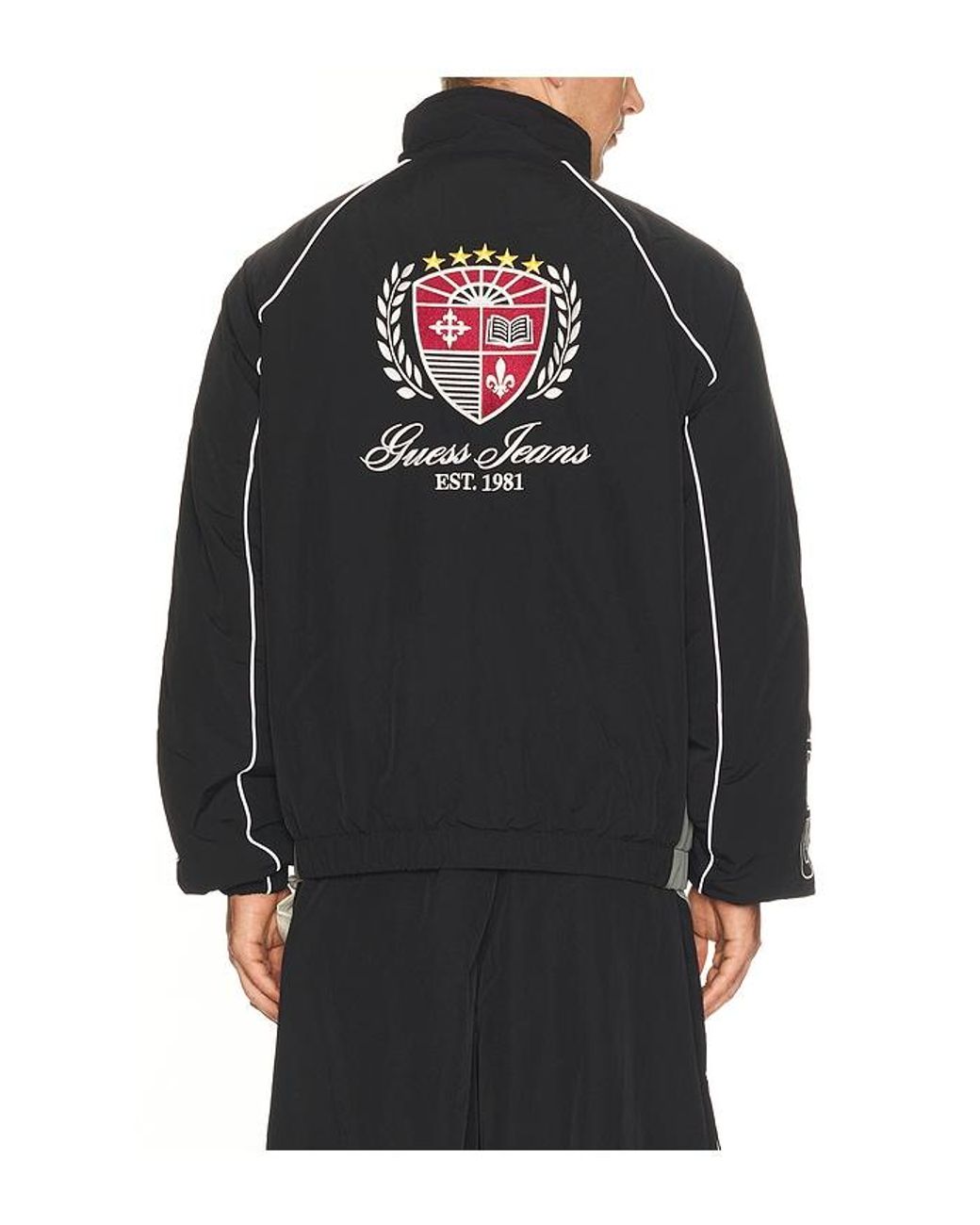 Guess Black Embroidered Track Jacket for men