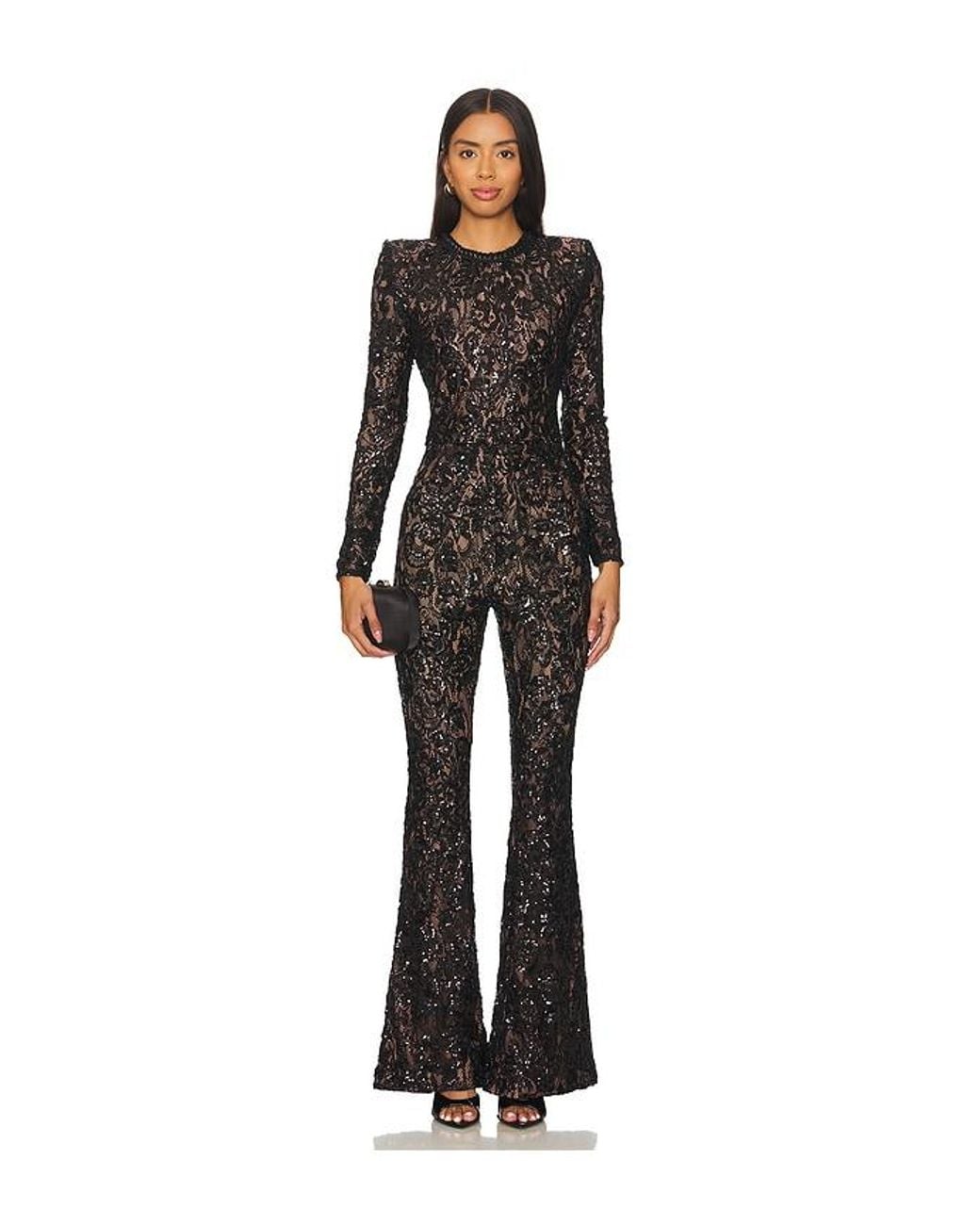 Nadine Merabi Black Sequin-Embellished Lace Jumpsuit