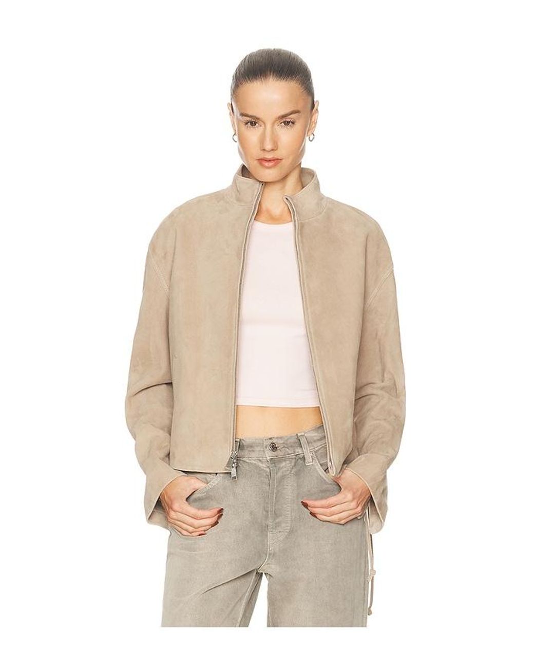 GRLFRND Natural Annika Suede Lace Up Jacket