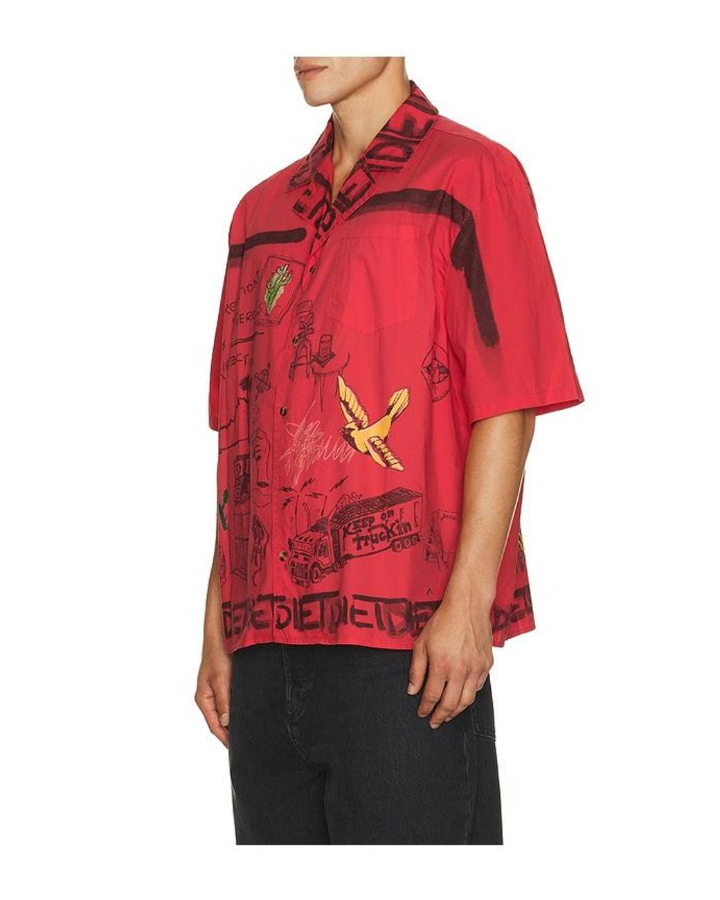 DIET STARTS MONDAY Red Doodle Button Up Shirt for men