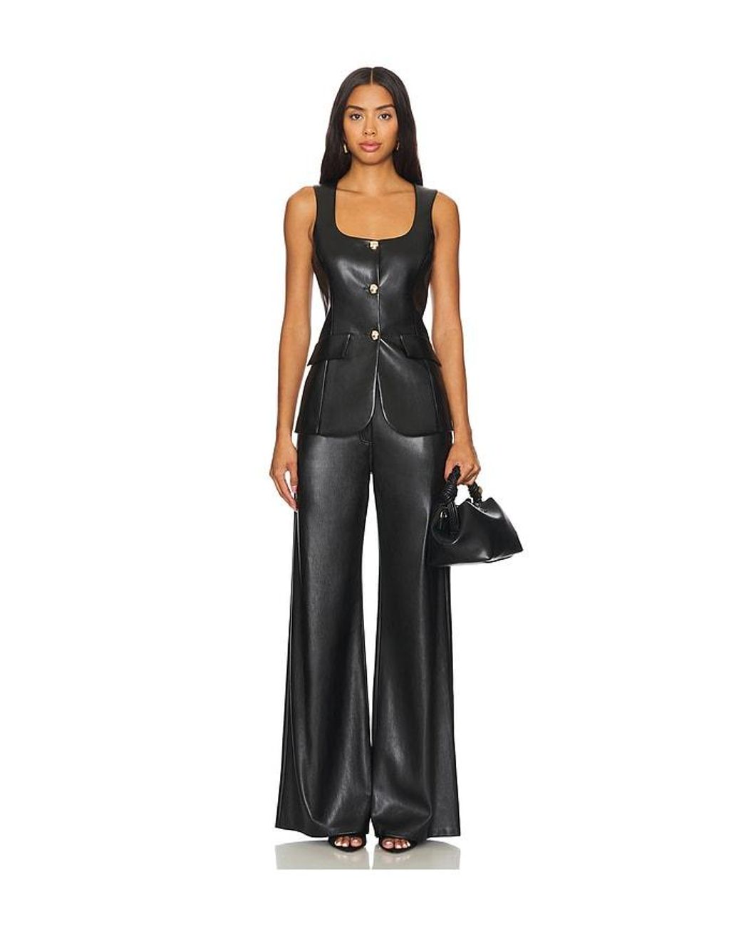 Amanda Uprichard Black Faux Leather Wide-Leg Pants