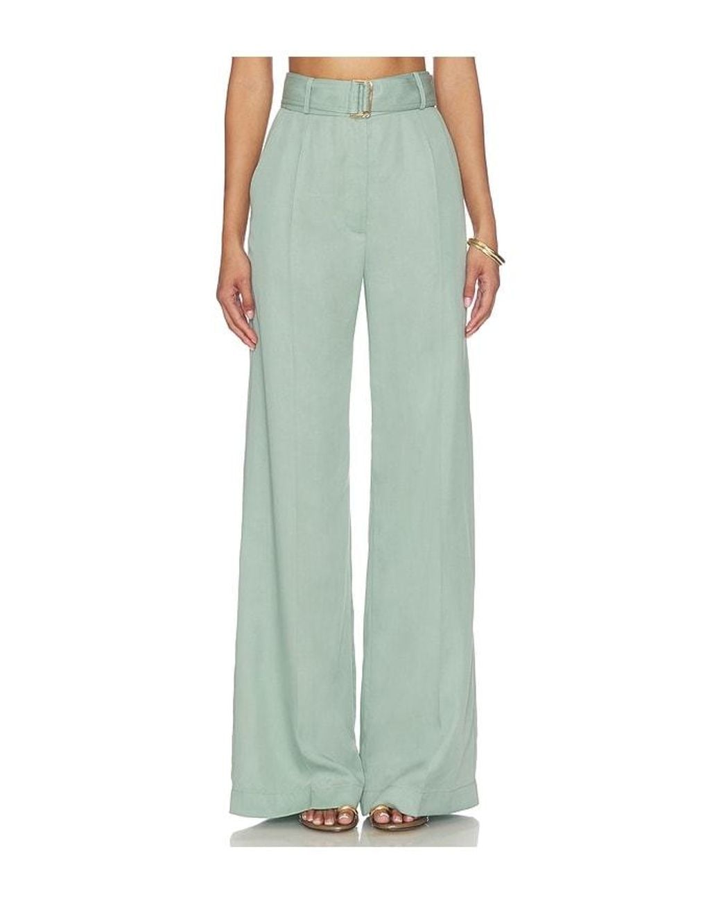 Matthew Bruch Green Belted Wide Leg Trouser