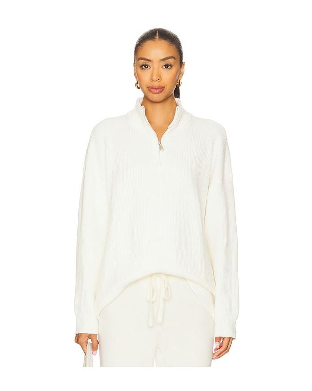 ALL THE WAYS White Melanie Quarter Zip Sweater
