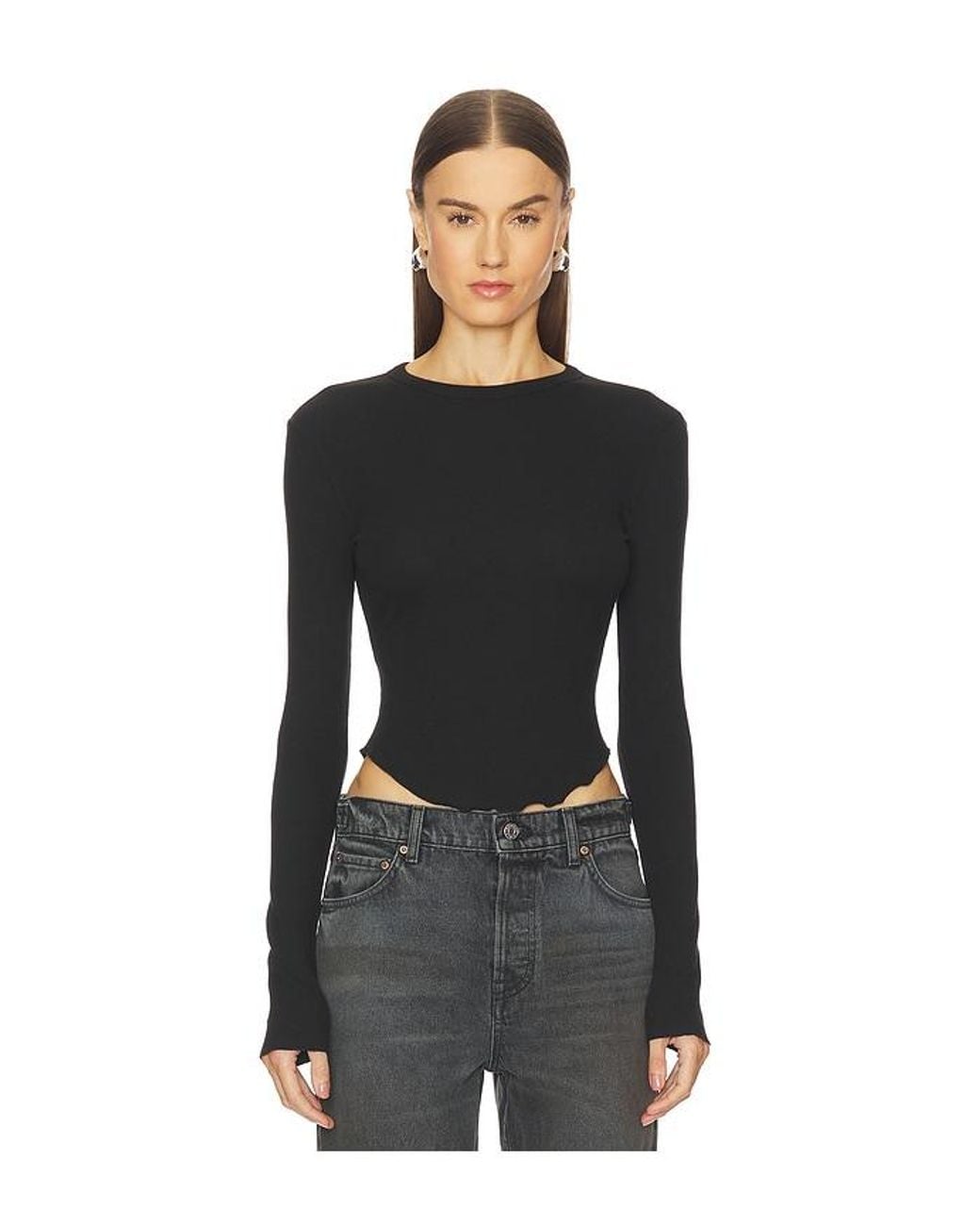 GRLFRND Black Scoop Hem Long Sleeve Tee