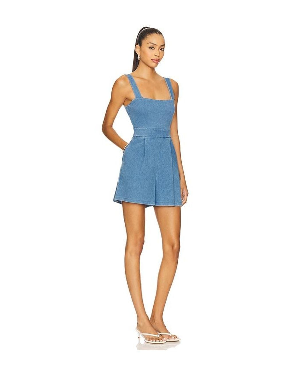 Susana Monaco Blue Stretch Denim Apron Romper