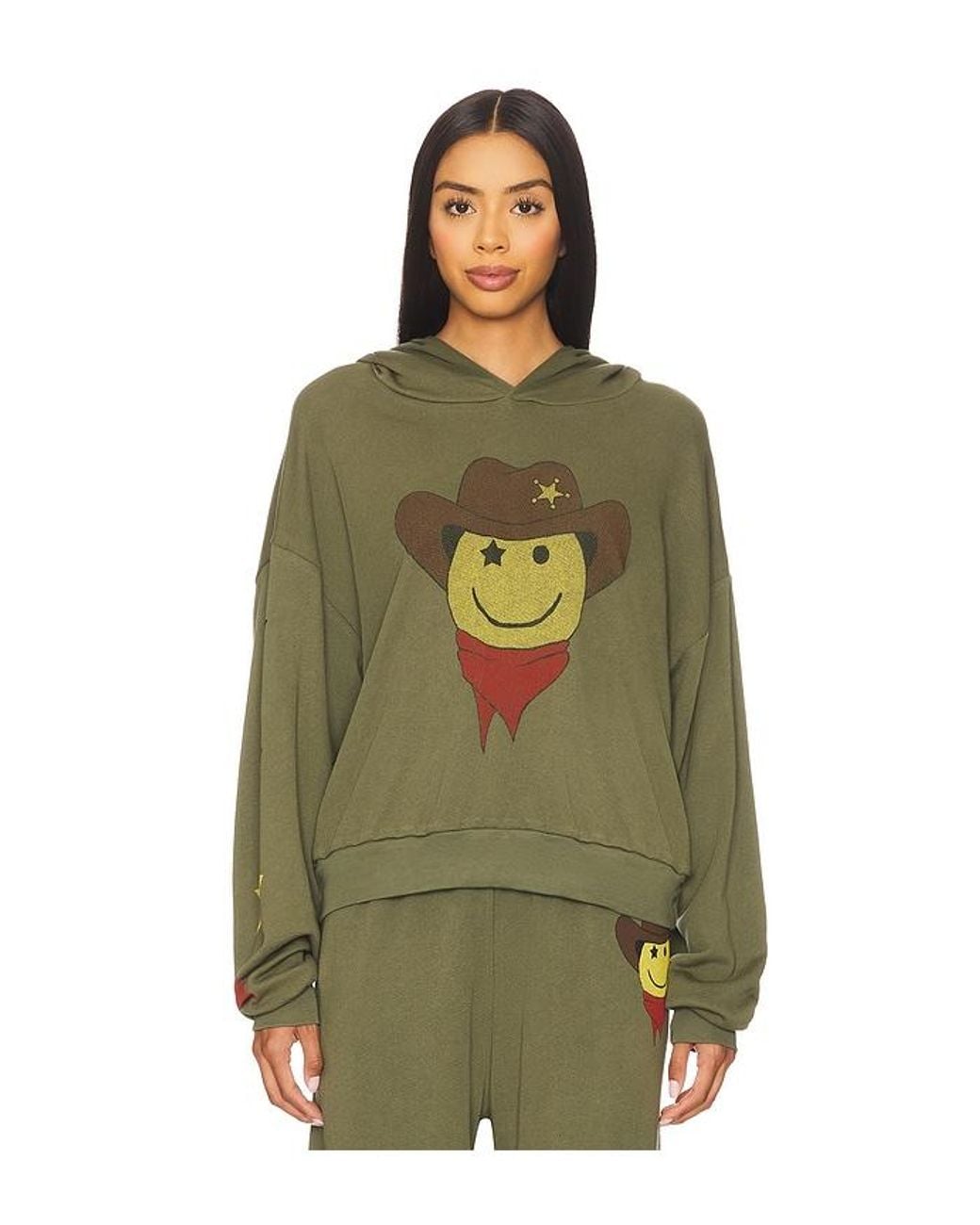 Lauren Moshi Green Cowboy Happyface Pullover Hoodie