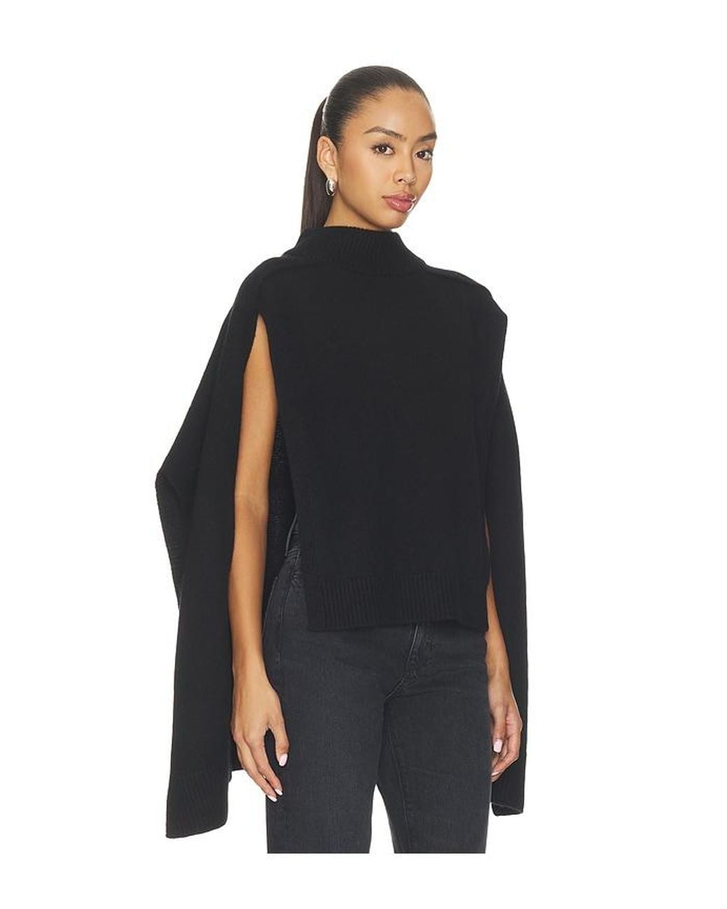 Source Unknown Black Noa Wool Cape Sweater