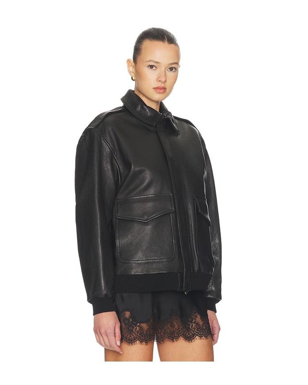 HOMMEGIRLS Black Leather Bomber