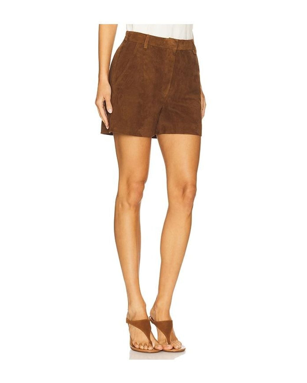 AEXAE Brown Leather Suede Short