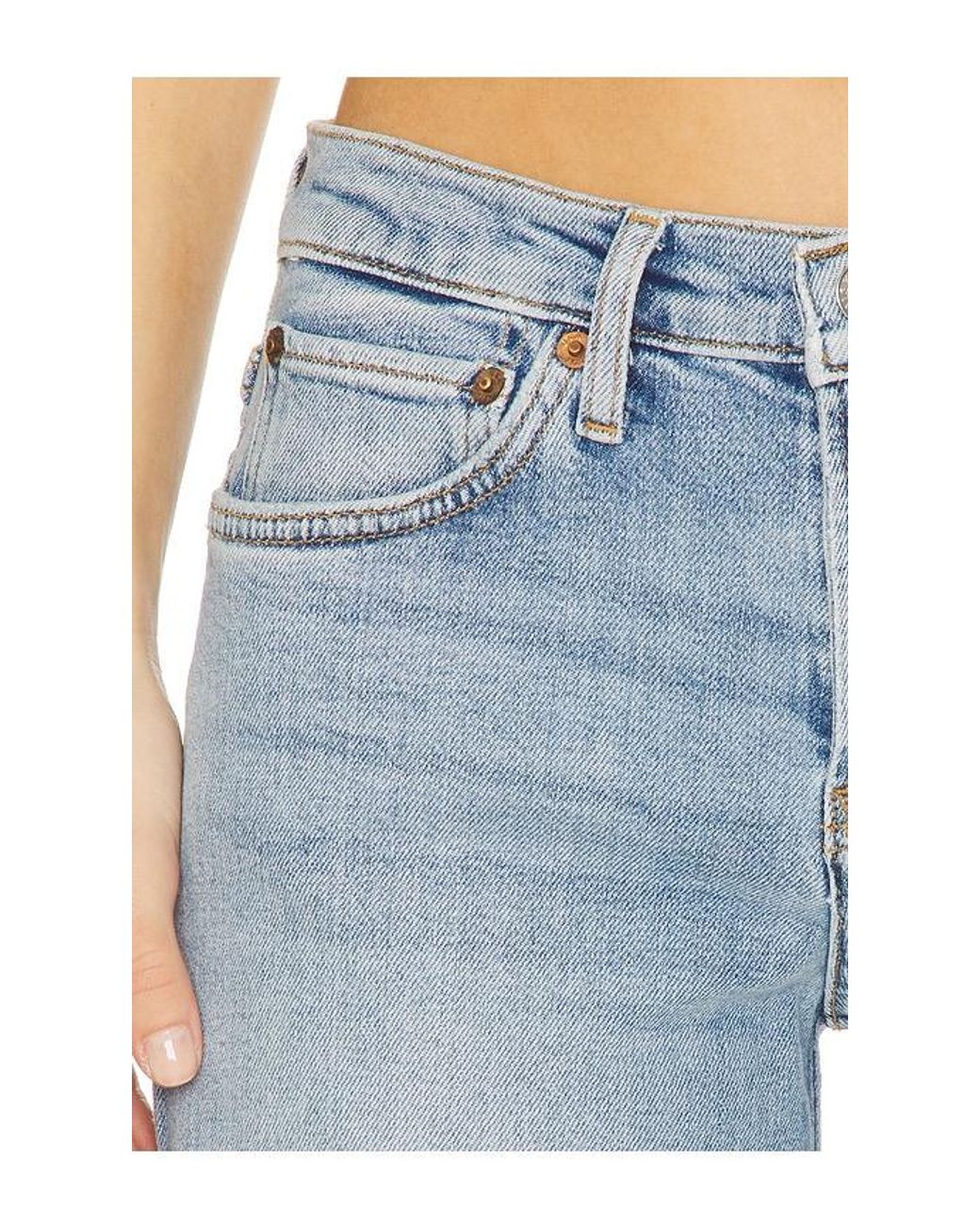 Re/done Blue Mid Rise Wide Leg Jeans