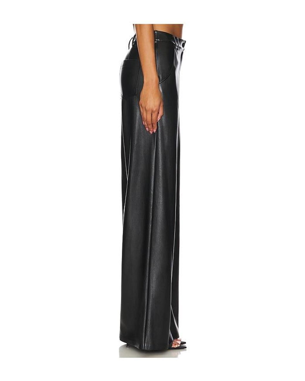 Amanda Uprichard Black Faux Leather Wide-Leg Pants
