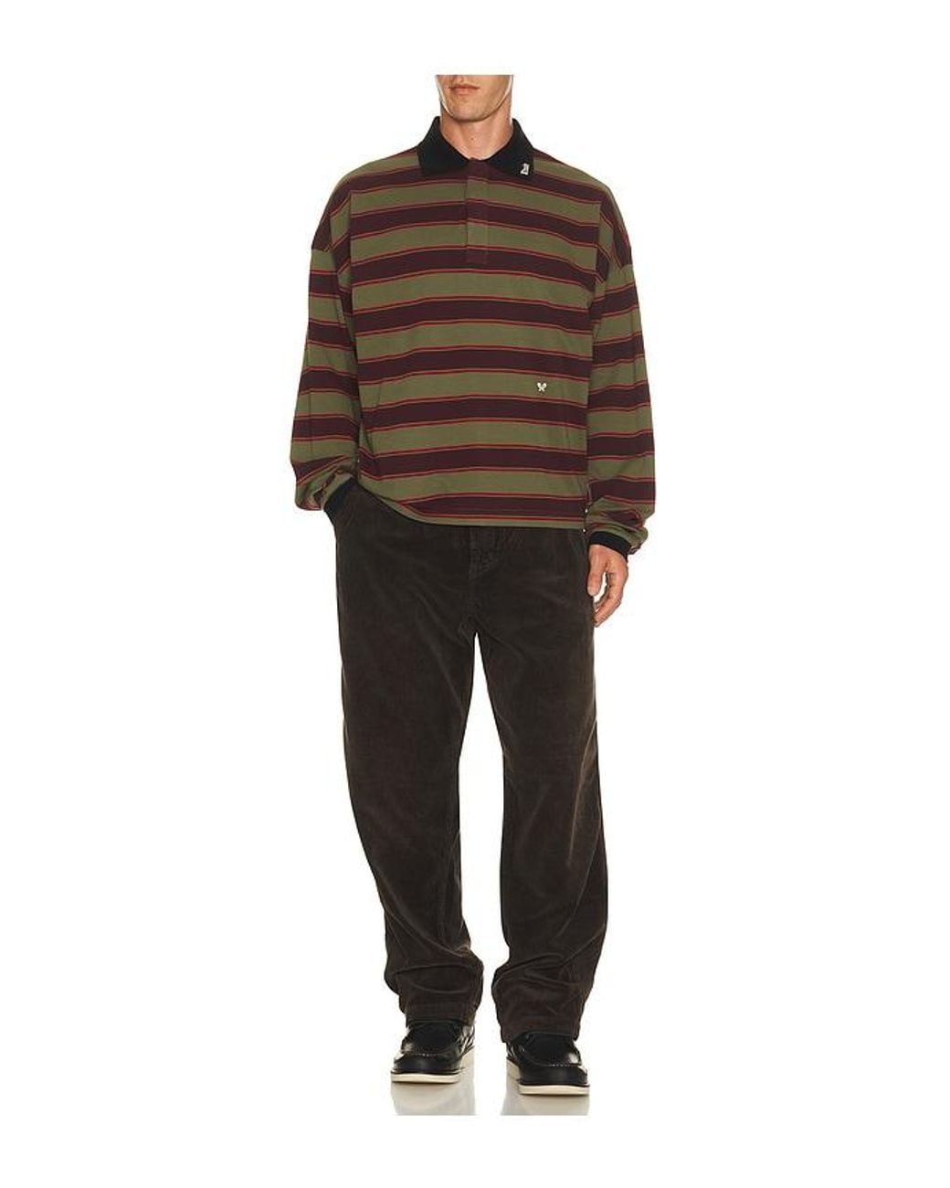 Rhude Brown Fontaine Striped Long Sleeve Polo Shirt for men
