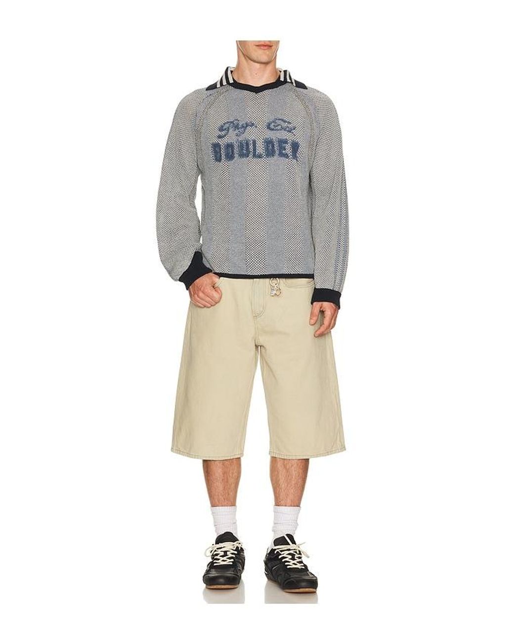 Isa Boulder Gray Athletic Stripe Sweater for men