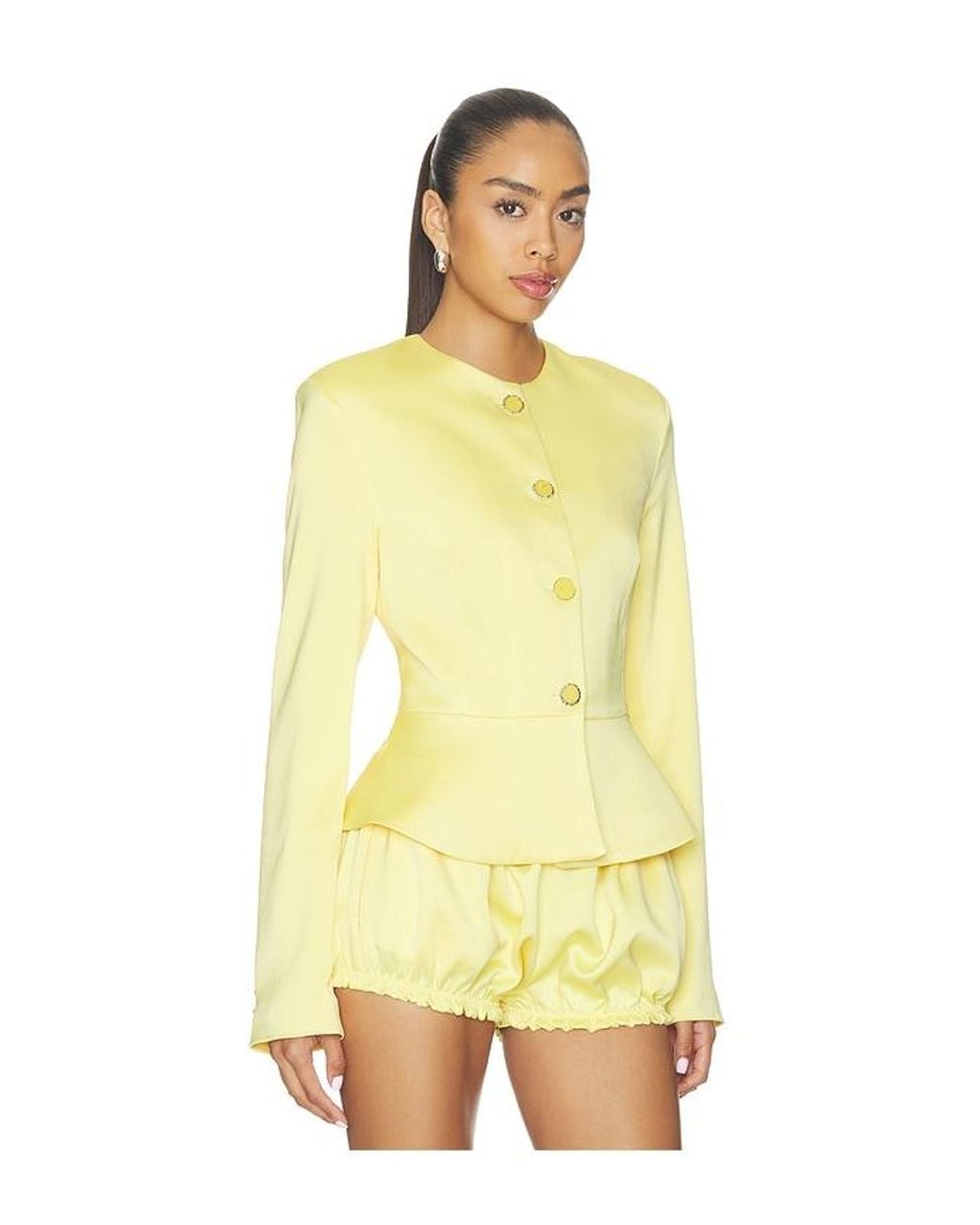 Milkwhite Yellow Satin Button Up Blazer