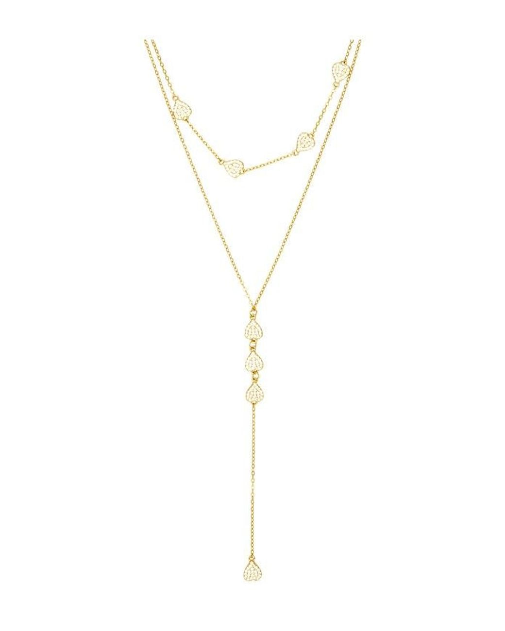 Mazin Jewels Metallic Pave Heart Lariat Necklace