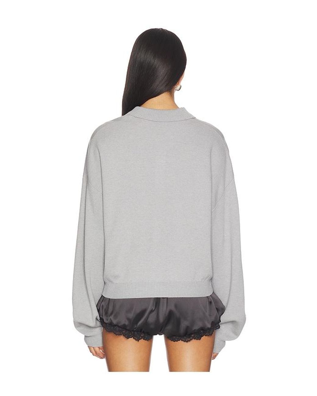 ROTATE BIRGER CHRISTENSEN Gray Slinky Knit Polo
