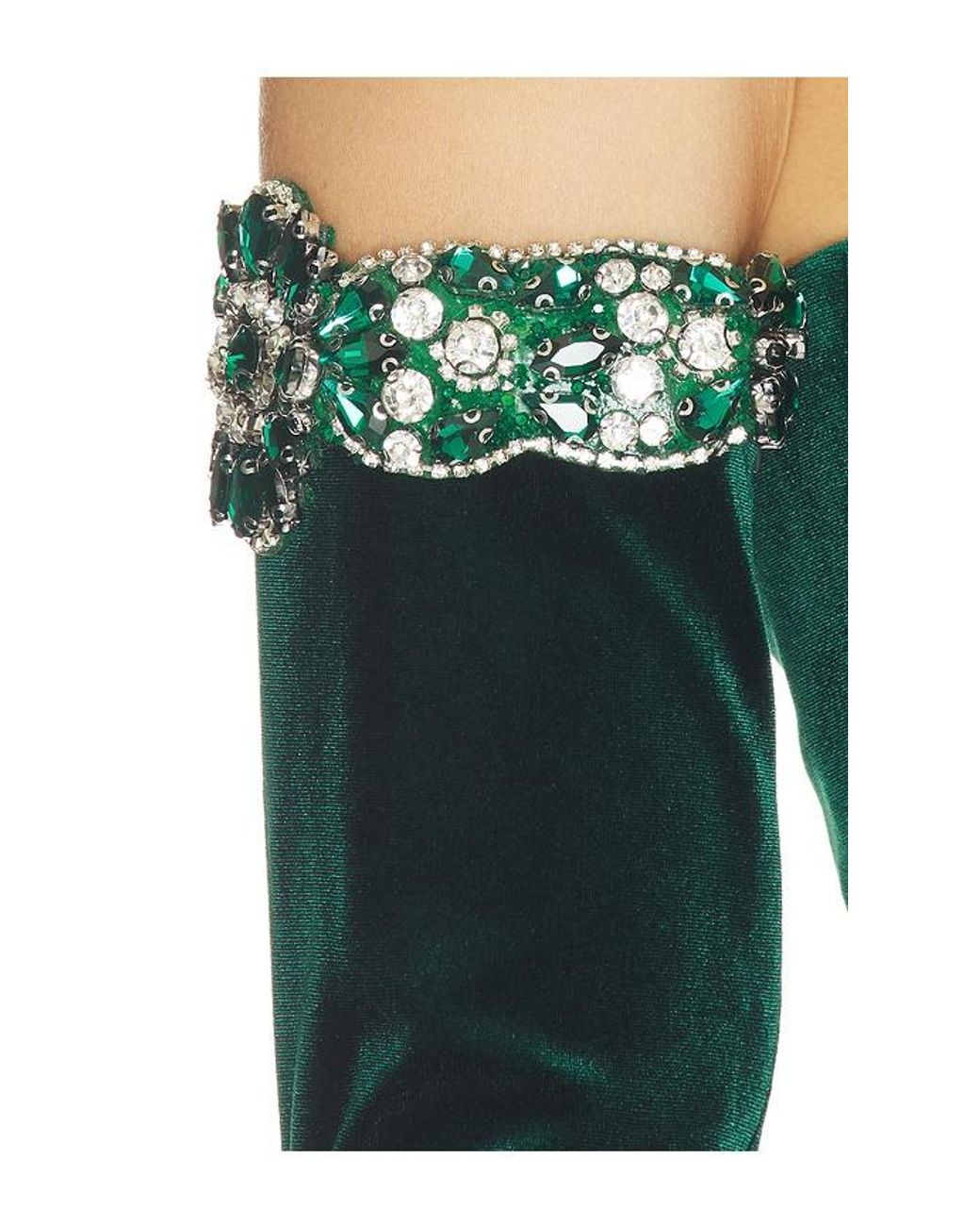 Bronx and Banco Green Velvet Strapless Maxi Dress With Gloves