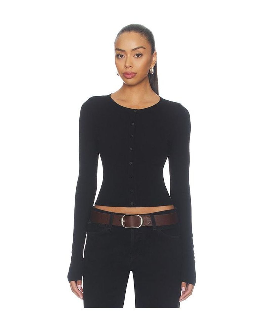 Enza Costa Black Silk Rib Essential Cardigan