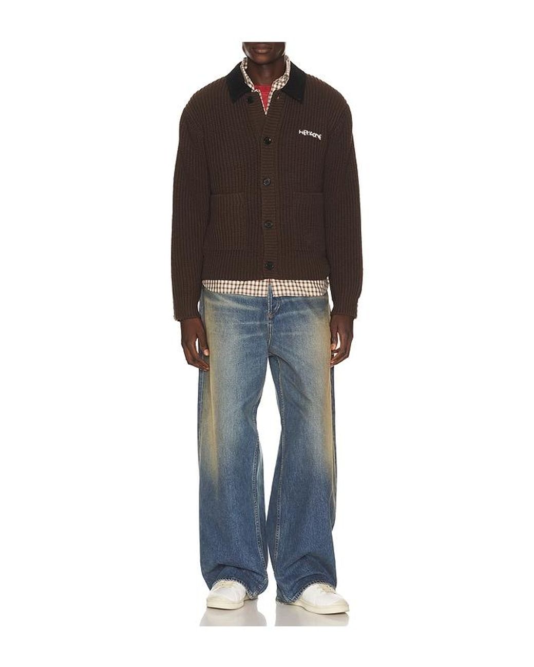 we11done Black Contrast Collar Knit Cardigan for men
