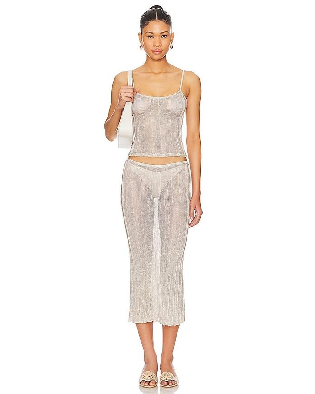GUIZIO White Slinky Rib Knit Tank