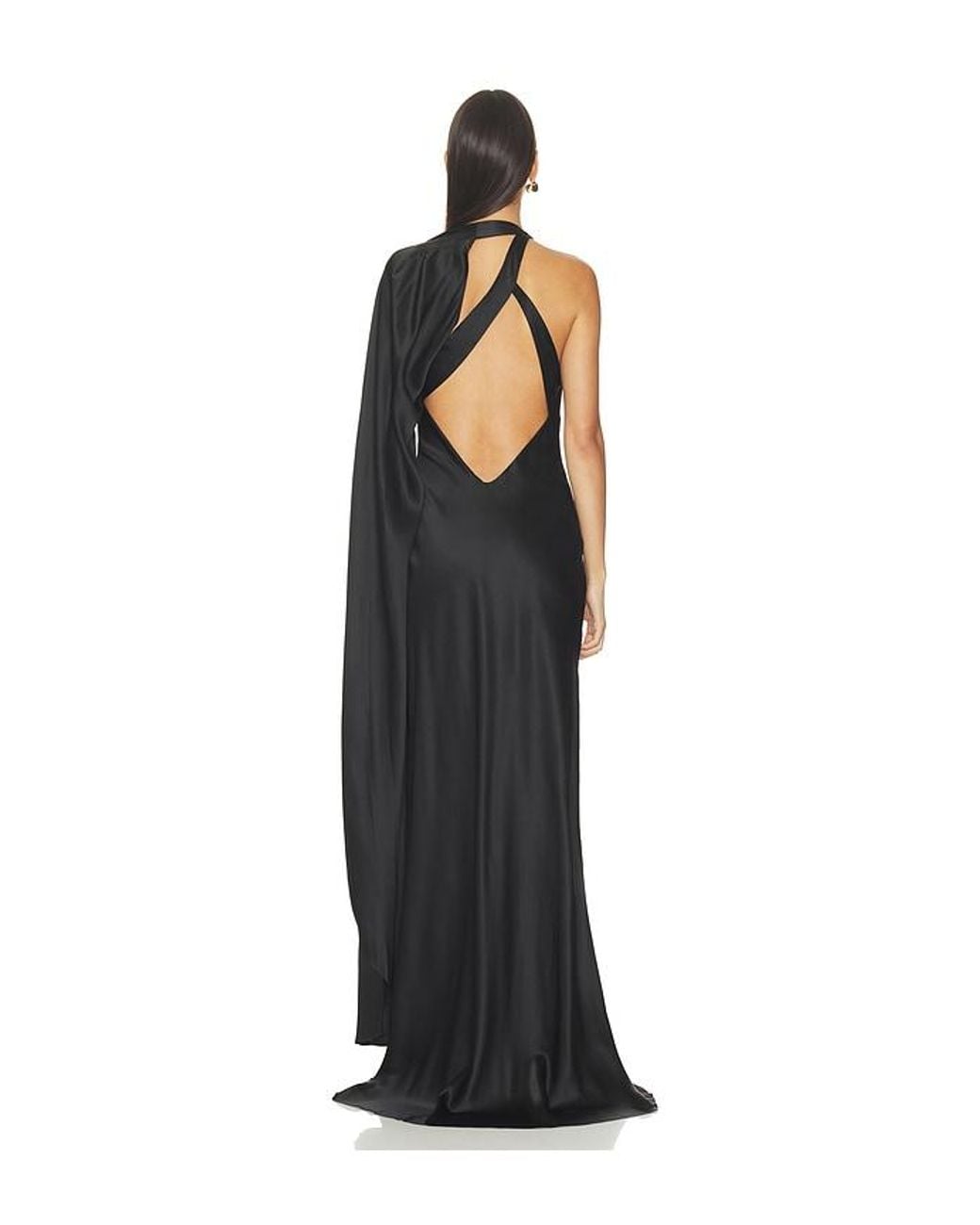 The Sei Black Drape Sleeve One Shoulder Gown