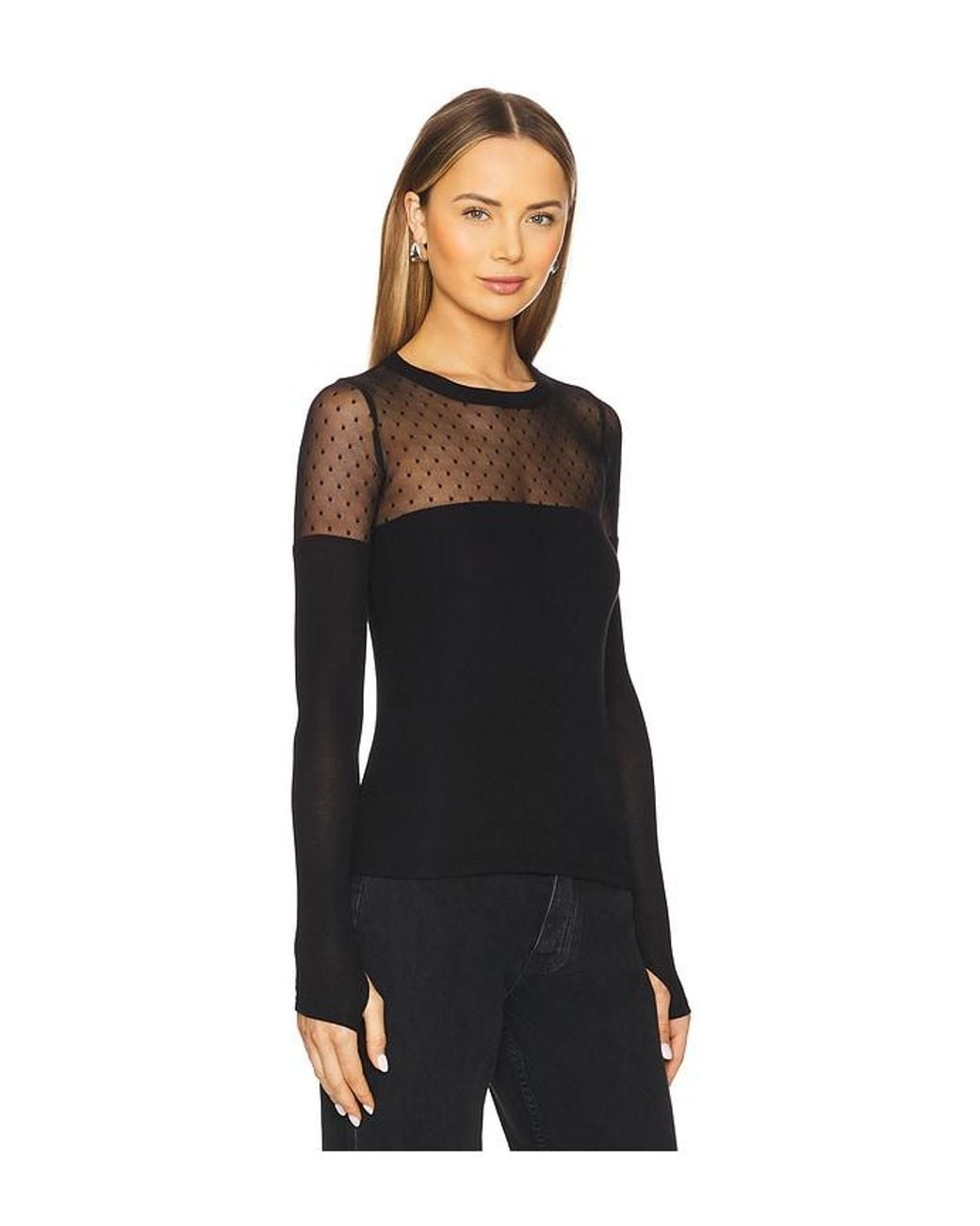Michael Lauren Black Herbert 1/2 Lace Top