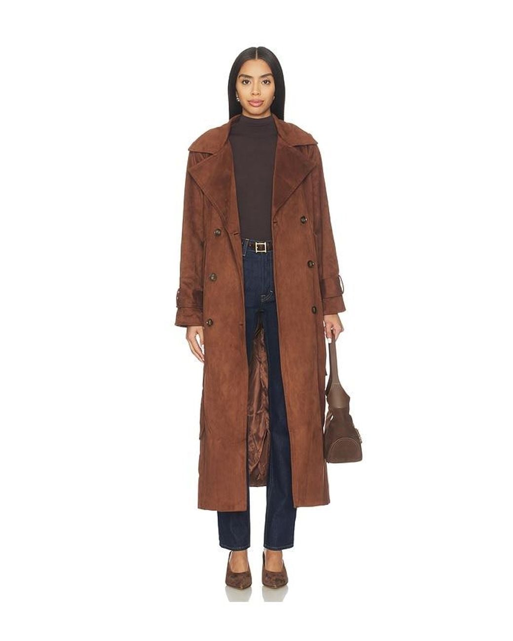 SNDY'S Brown Sutton Faux Suede Trench Coat