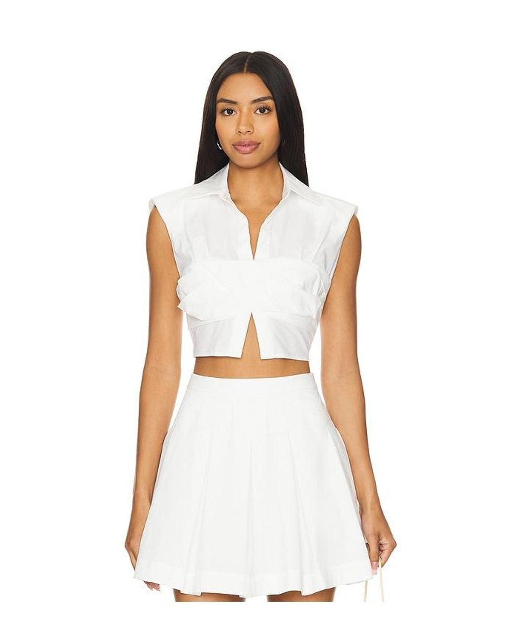 Jonathan Simkhai White Emie Cropped Box Sleeve Top