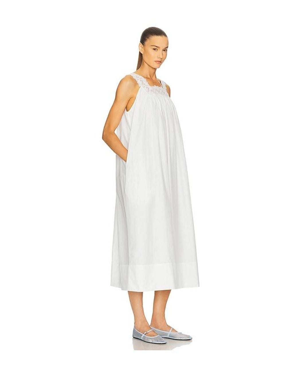 Helsa White Midi Dress With Lace