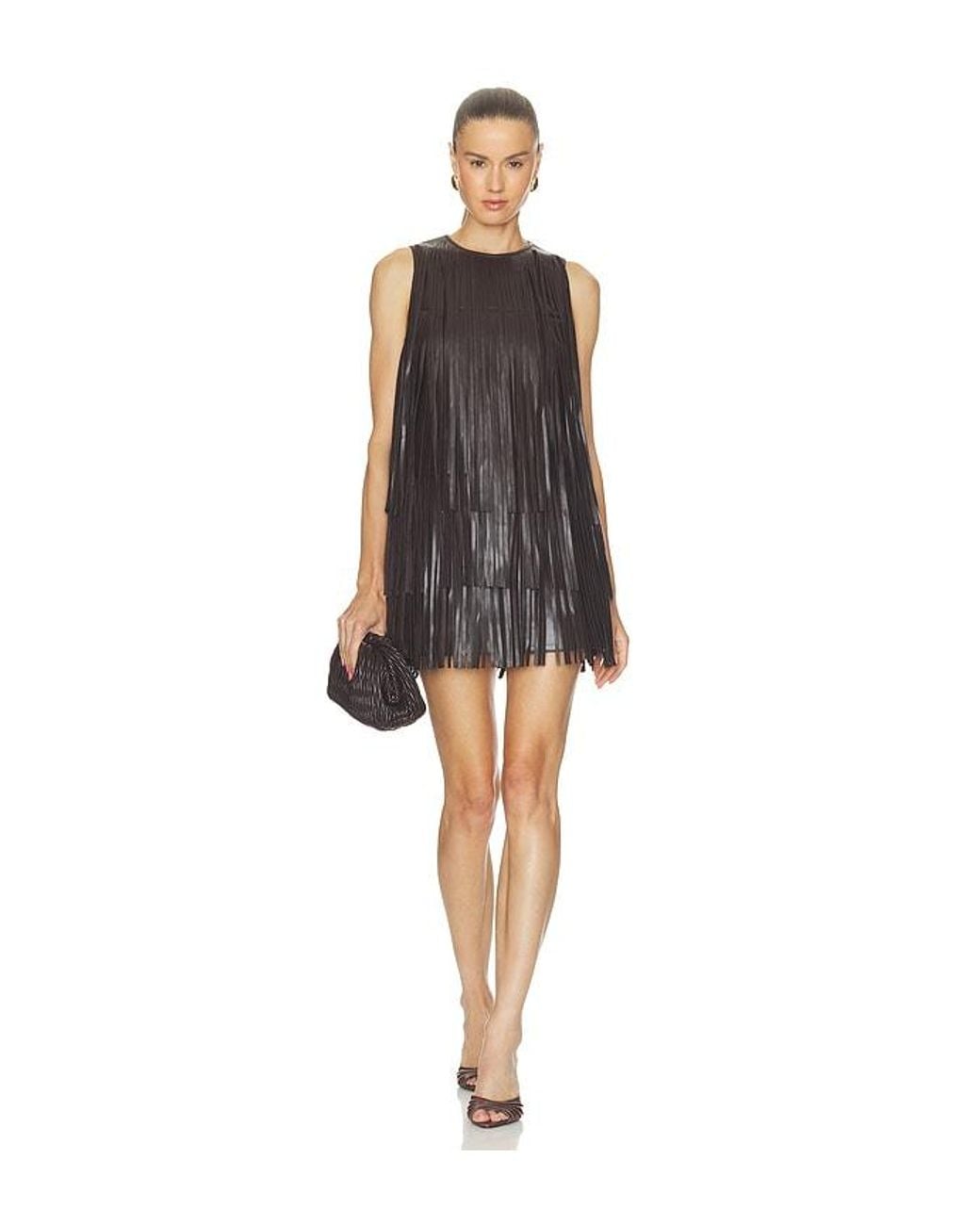Simon Miller Black Sina Faux Leather Fringe Dress