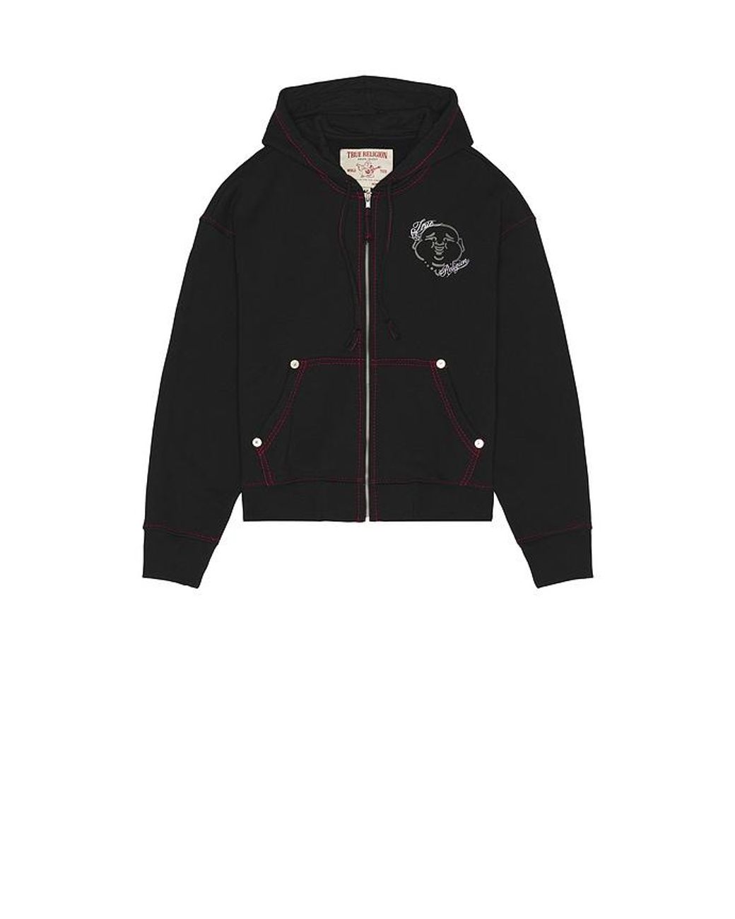 True Religion Black Buddha Face Big T Boxy Zip Up Hoodie for men