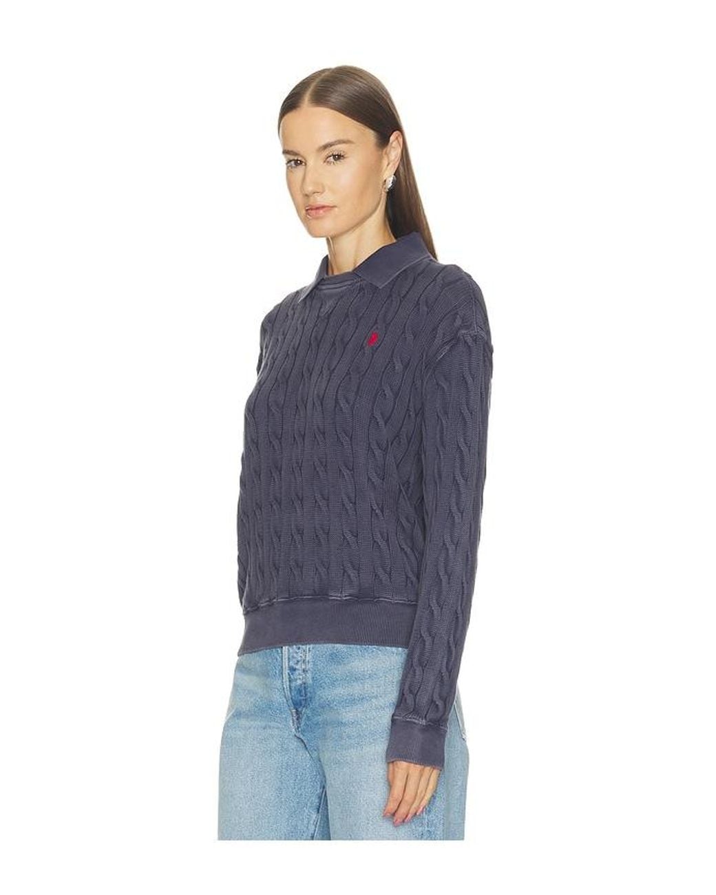 Polo Ralph Lauren Blue Cotton Long Sleeve Polo Knit Collar Polo