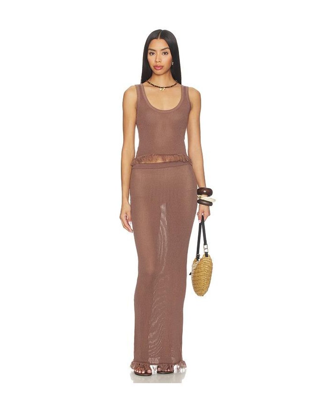 SNDY'S Brown Priya Crochet Maxi Skirt
