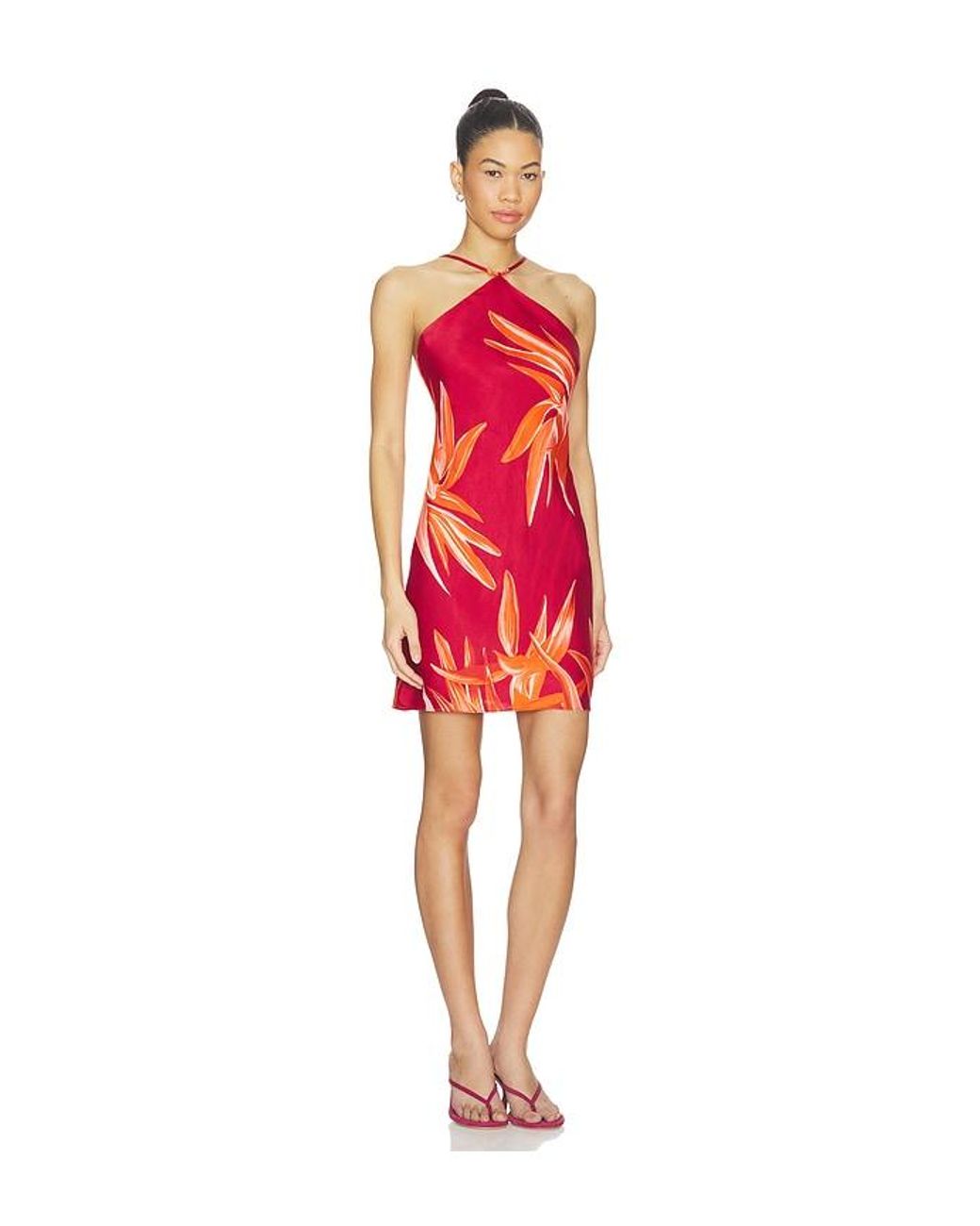Rococo Sand Red Bias Halter Mini Dress