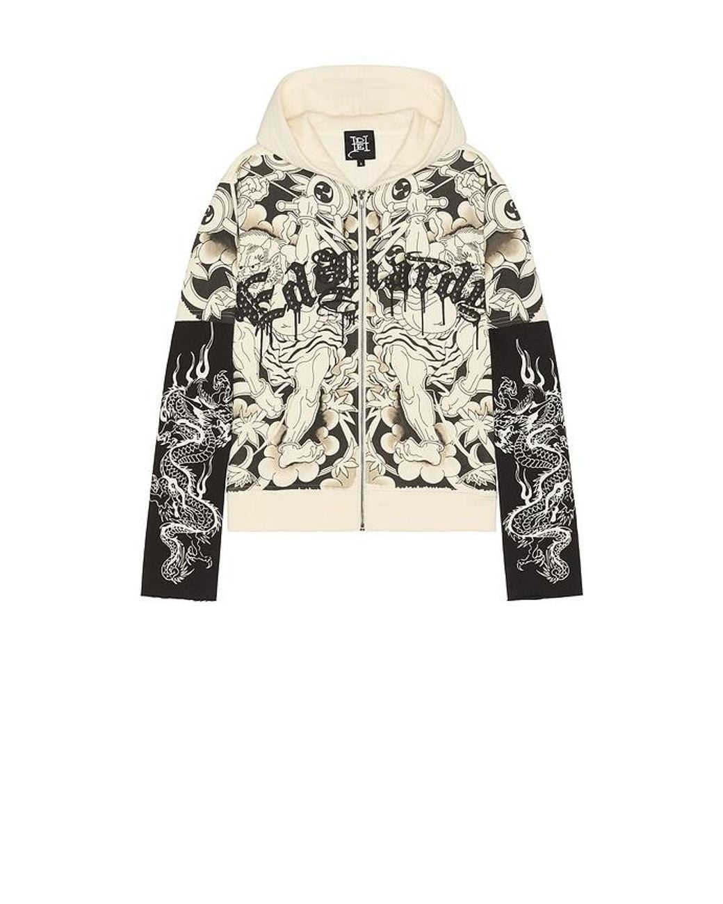 Ed Hardy White Japan Lion Rhinestone Hang Hoodie for men