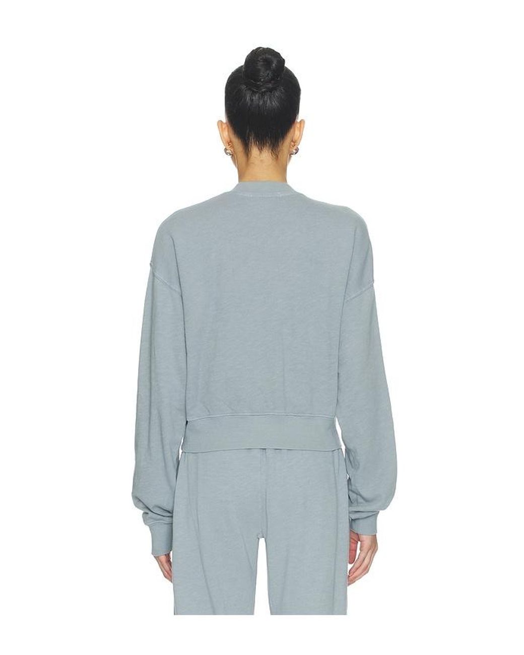 ÉTERNE Blue Lightweight French Terry Cropped V-Neck Sweatshirt