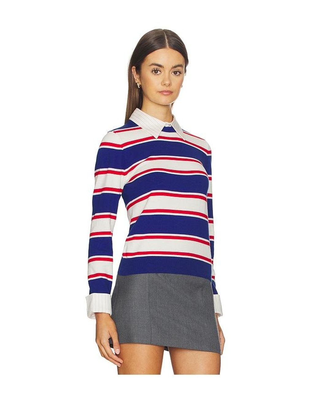 Alice + Olivia Blue Porla Collared Sweater