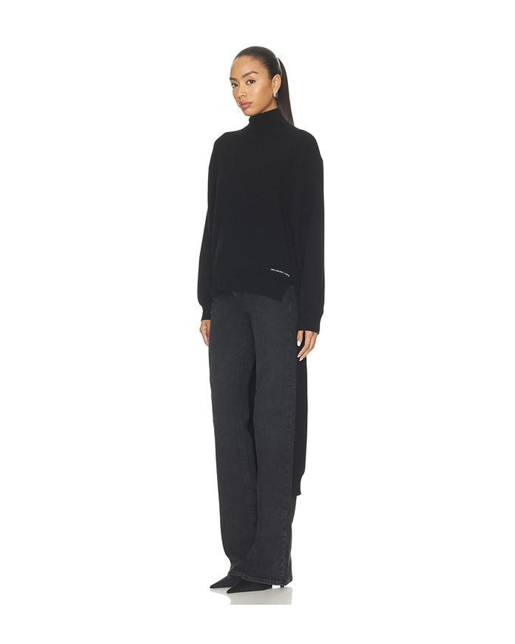 Alexander Wang Black Long Sleeve Turtleneck With High Low Hem