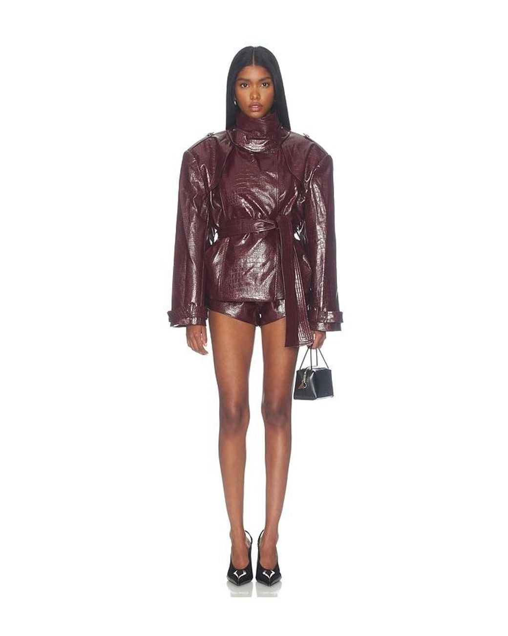 Bronx and Banco Red Faux Leather Croc Embossed Shorts