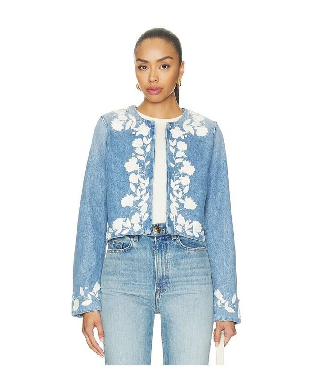 Citizens of Humanity Blue Flora Jacket With Floral Embroidery