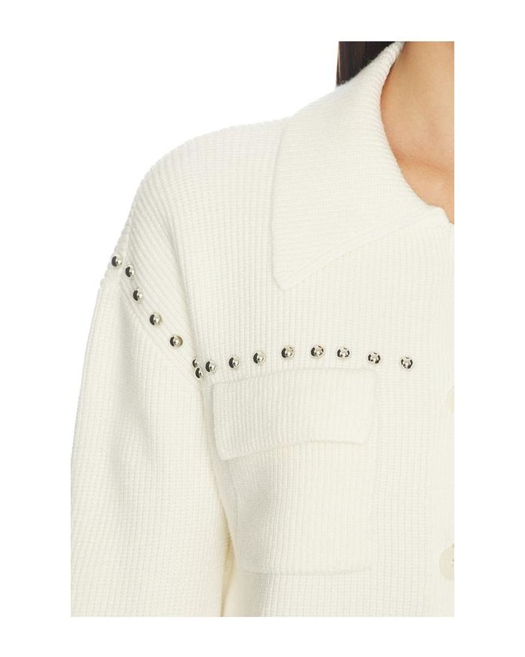 Central Park West White Felix Studded Sweater Jacket