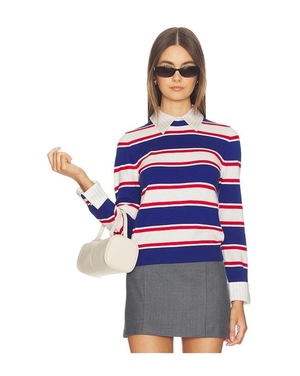 Alice + Olivia Blue Porla Collared Sweater