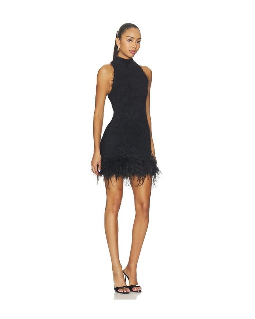 MAJORELLE Black Starlette Feather Dress