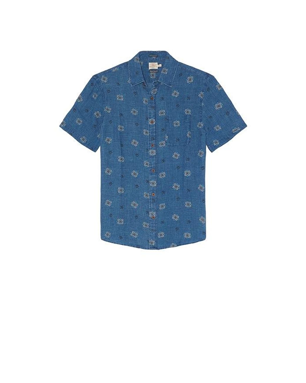 Faherty Brand Blue Short Sleeve Palma Linen Shirt for men