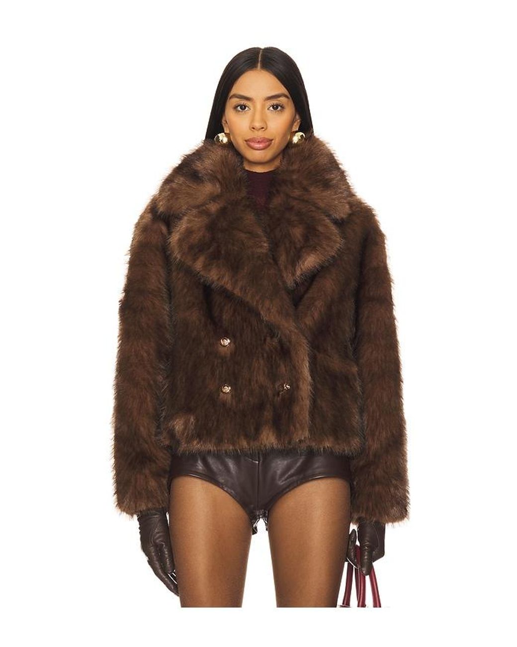 Adrienne Landau Brown The Cornelia Faux Fur Peacoat