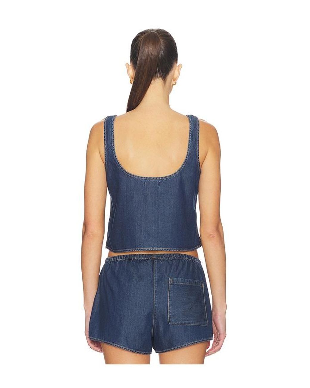 GOOD AMERICAN Blue Denim Button Front Tank Top