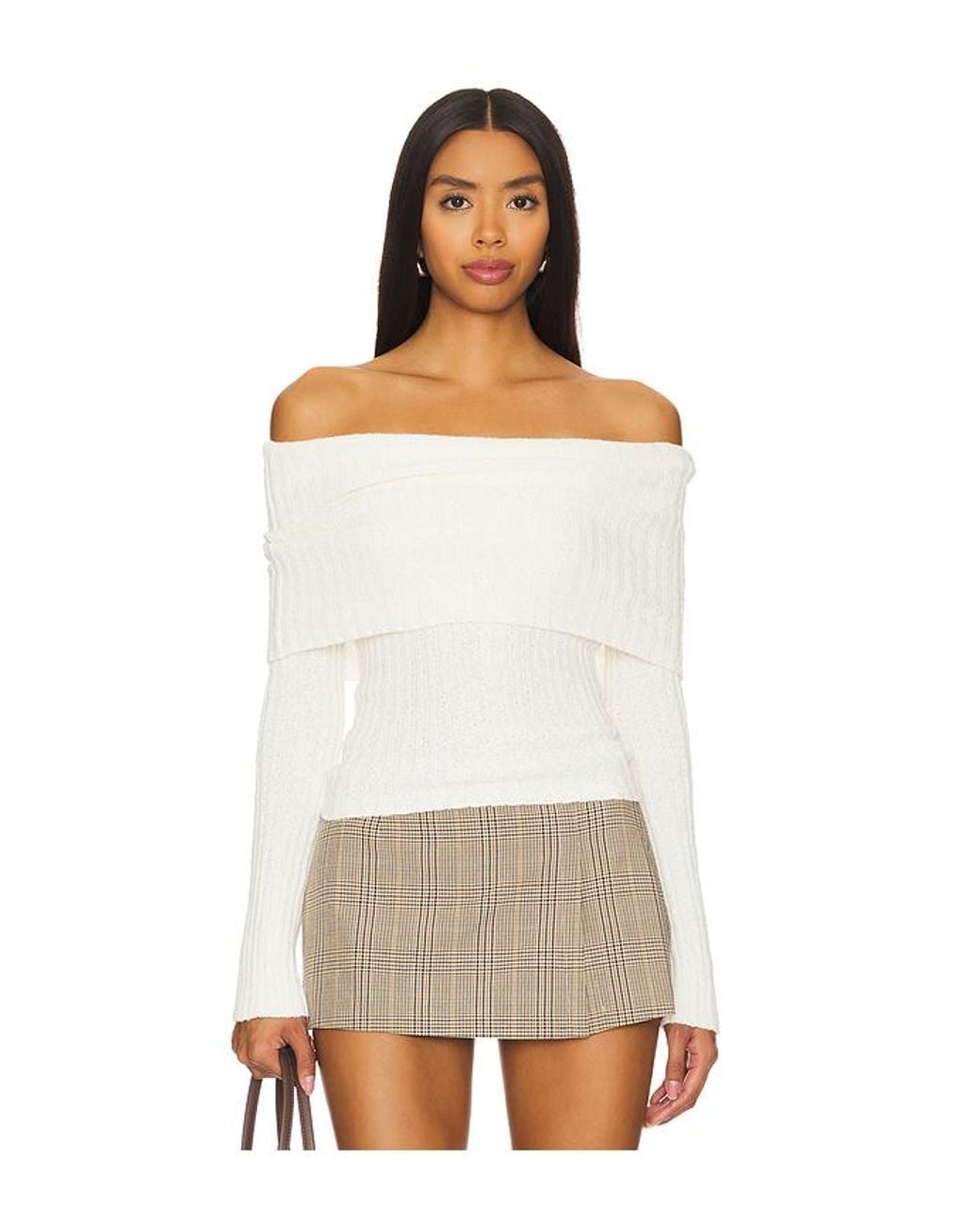 Lovers + Friends White Foldover Neckline Knit Top