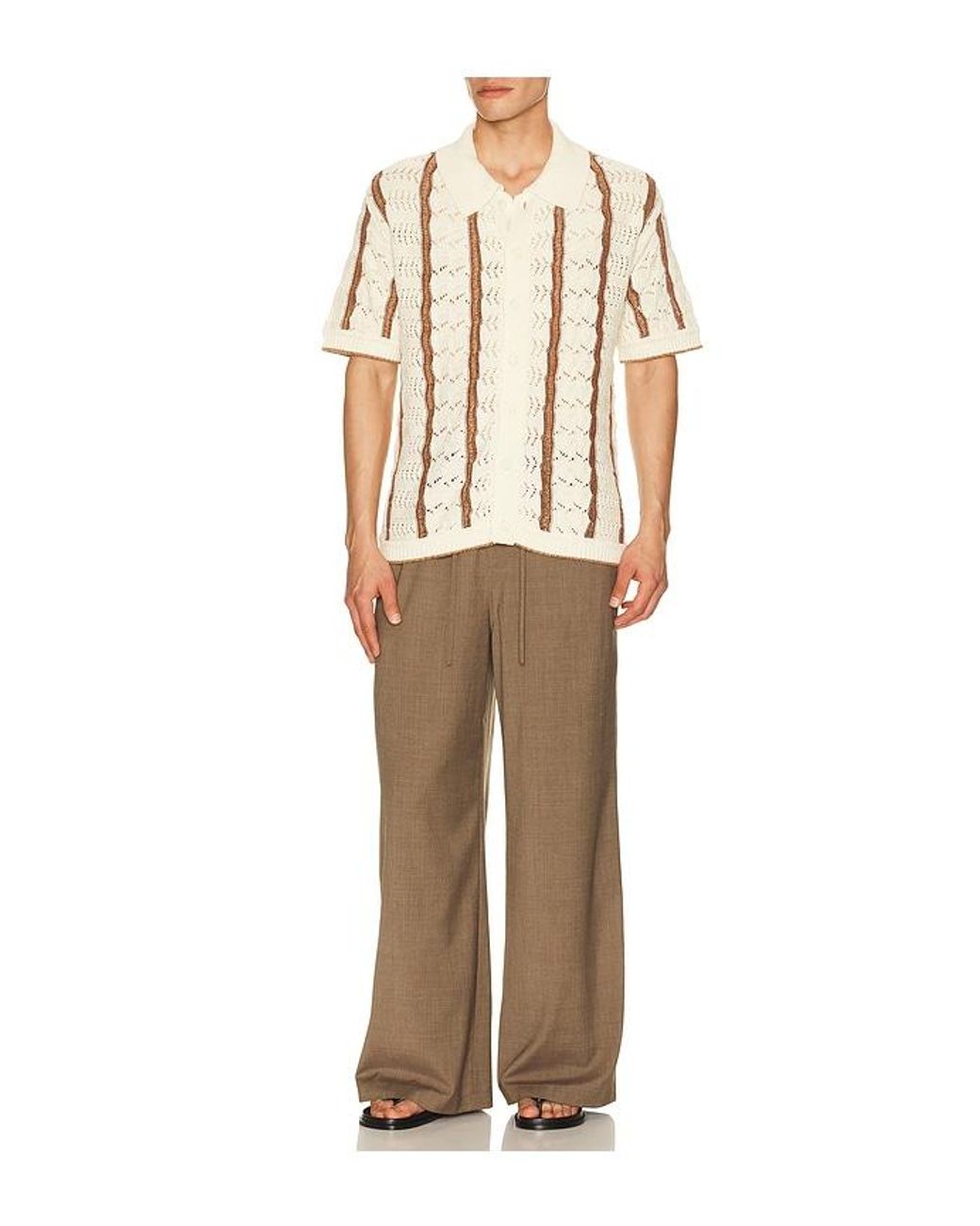 Central Park West Natural Novelty Stitch Button Down Shirt for men