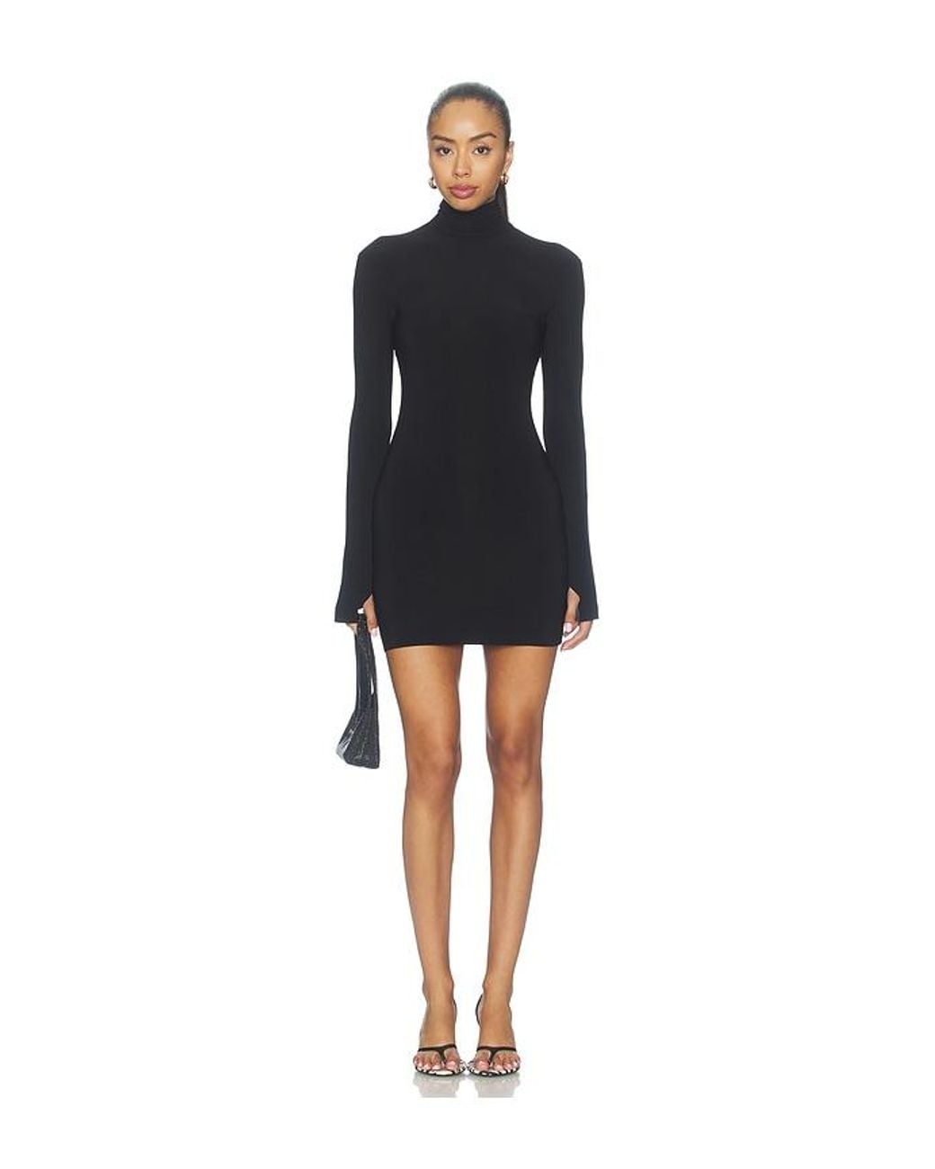 Norma Kamali Black Long Sleeve Turtleneck Mini Dress
