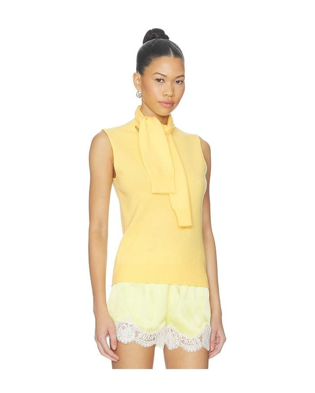 AKNVAS Yellow Giorgia Cashmere Wool Blend Sleeveless Tie Knit Top